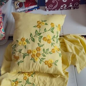 Yellow Floral Embroidered Pillow